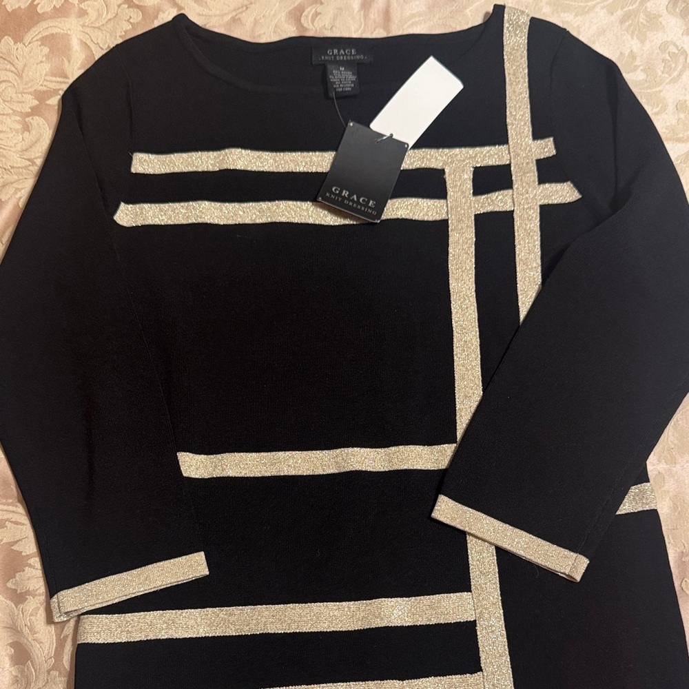 Grace NWT Black Top with Gold Stripes